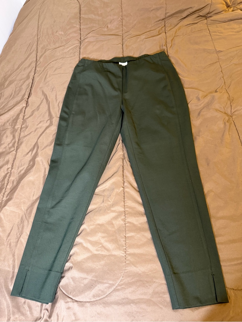 J. Jill Ponte Slim Leg Pull On Pants XL Olive Green Stretch Split Hem